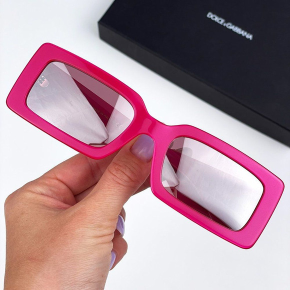 D&G DG4416 33794Z Sunglasses Metallic Pink Mirror Silver Rectangle Unisex - Picture 2 of 13